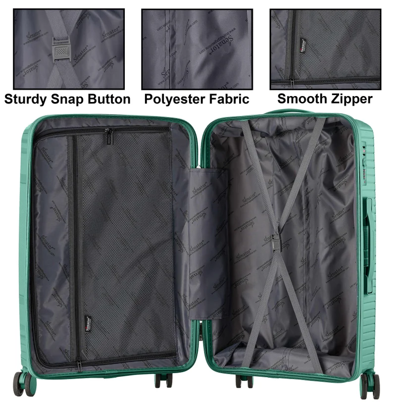 Senator  unisex hard case carry on luggage lightweight pp fashion trolley luggage with 360° degree 4 twin wheel and safe zippers kh1010 green  | Best Price UAE